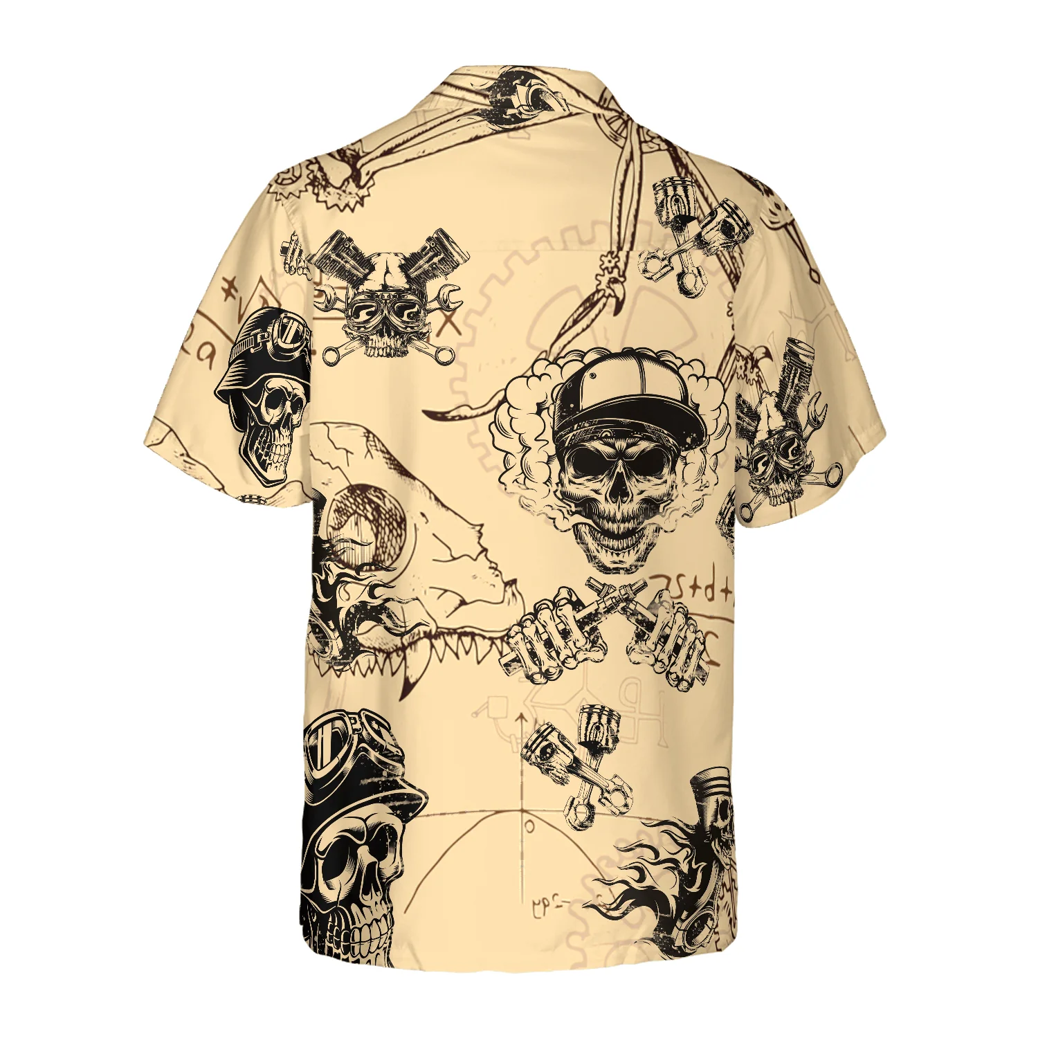 Skull On Retro Mechanism Background Aloha Hawaiian Shirt For Summer, Colorful Shirt For Men Women, Perfect Gift For Friend, Team, Family - Image 2
