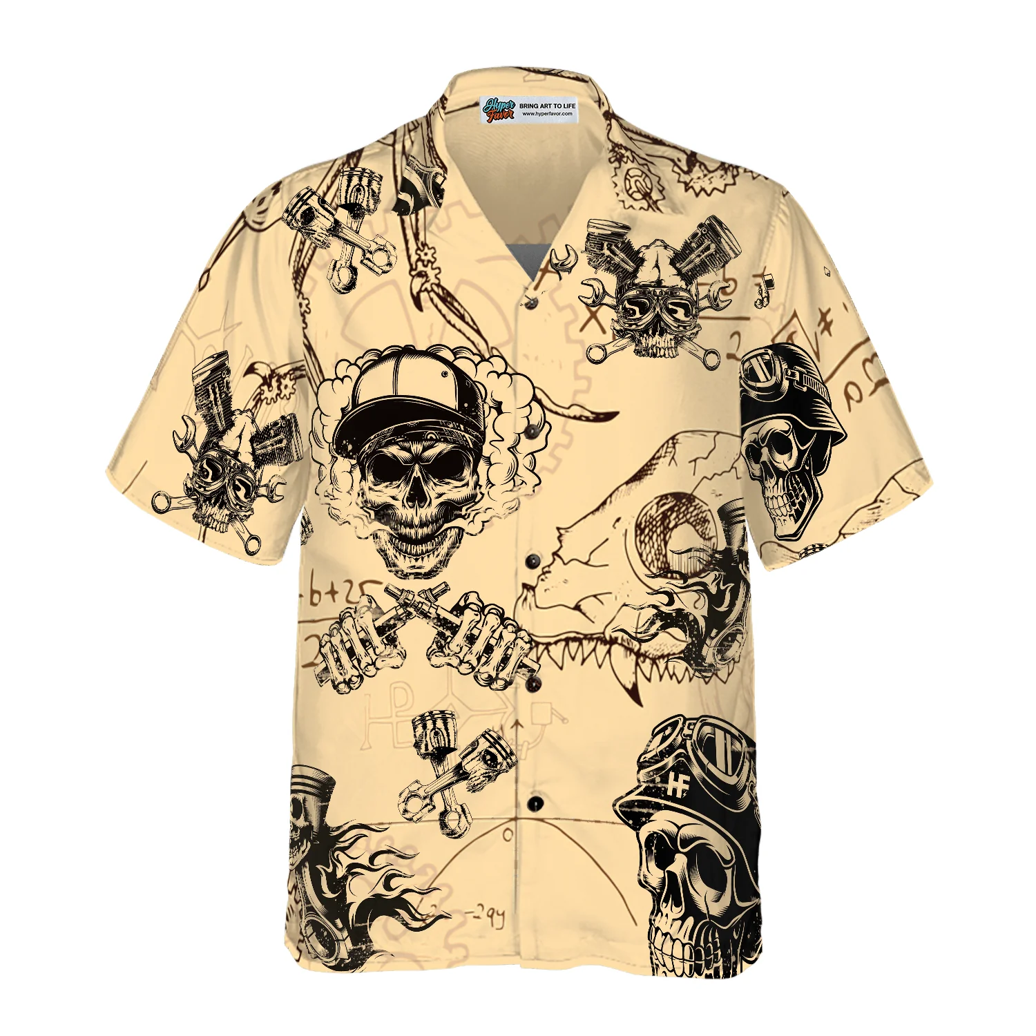 Skull On Retro Mechanism Background Aloha Hawaiian Shirt For Summer, Colorful Shirt For Men Women, Perfect Gift For Friend, Team, Family - Image 4