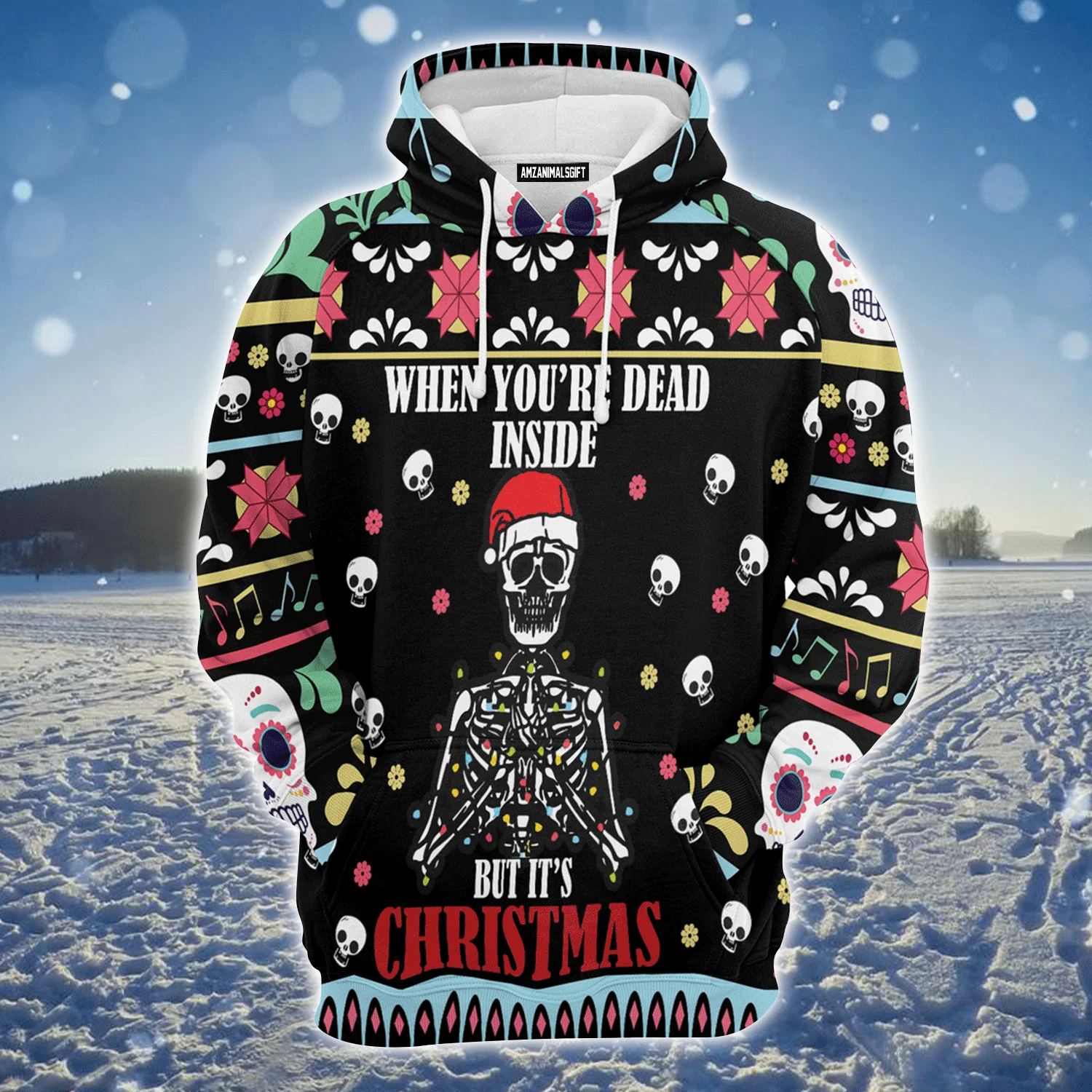 Skull Premium Christmas Hoodie, When You're Dead Inside But It's Christmas Unisex Hoodie For Men & Women - Perfect Gift For Christmas, Family - Image 2