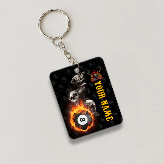 Skull Reaper Billiard Pool 8 Ball Hello Darkness Personalized Name Acrylic Keychain - Christmas Gift For Billiard Lovers, Billiard Players - Image 3