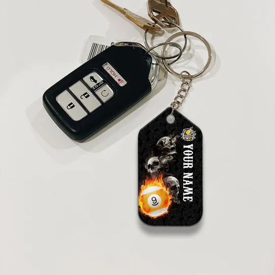 Skull Reaper Billiard Pool 9 Ball Hello Darkness Personalized Name Acrylic Keychain - Christmas Gift For Billiard Lovers, Billiard Players - Image 2