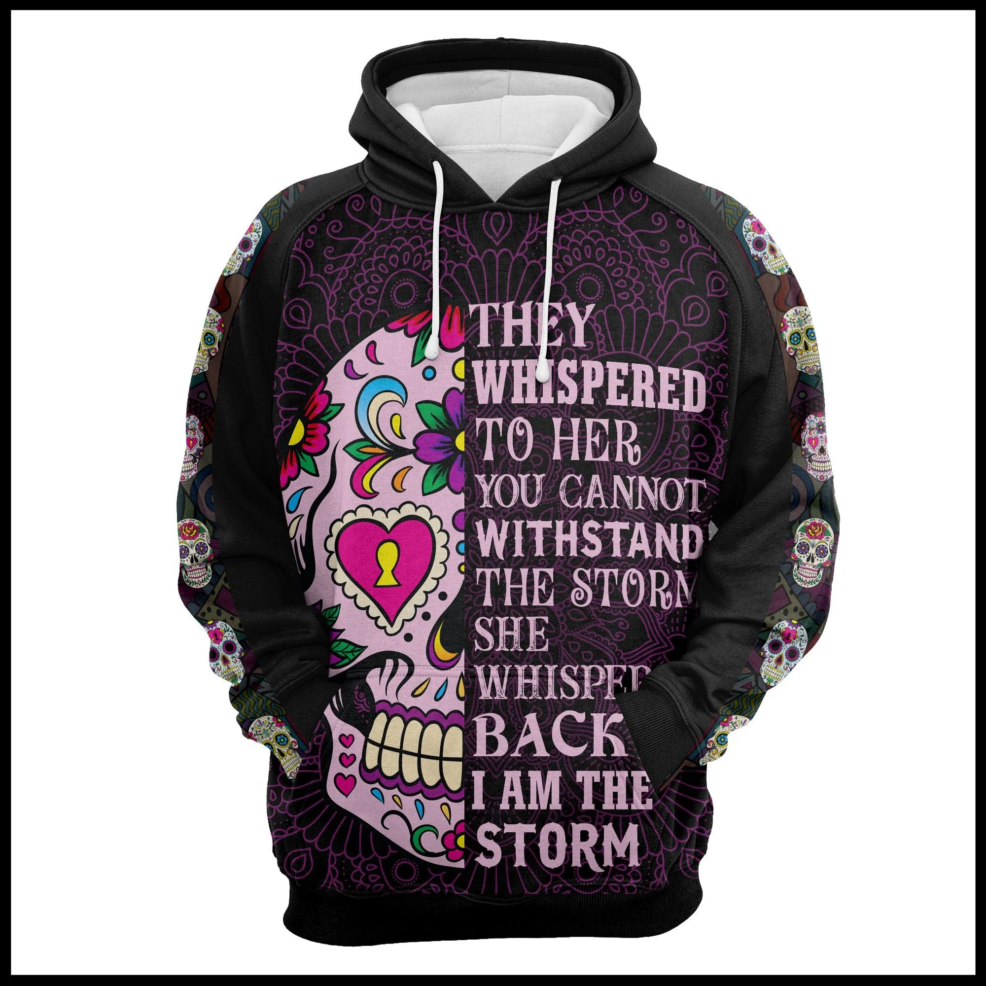 Skull Storm Pullover Premium Hoodie They Whispered To Her, Perfect Outfit For Men And Women On Christmas New Year Autumn Winter - Image 2