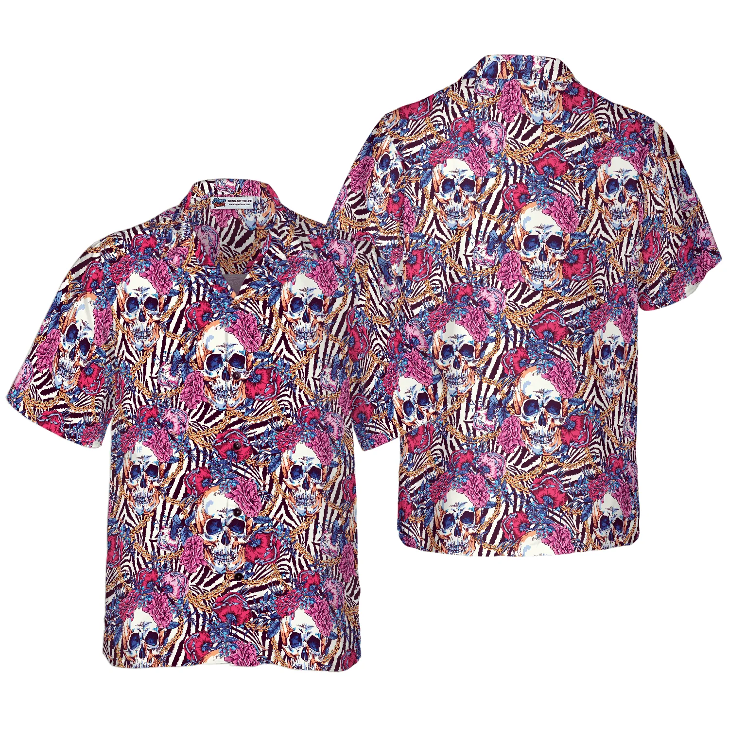 Skull With Roses On Zebra Background Aloha Hawaiian Shirt For Summer, Colorful Shirt For Men Women, Perfect Gift For Friend, Team, Family