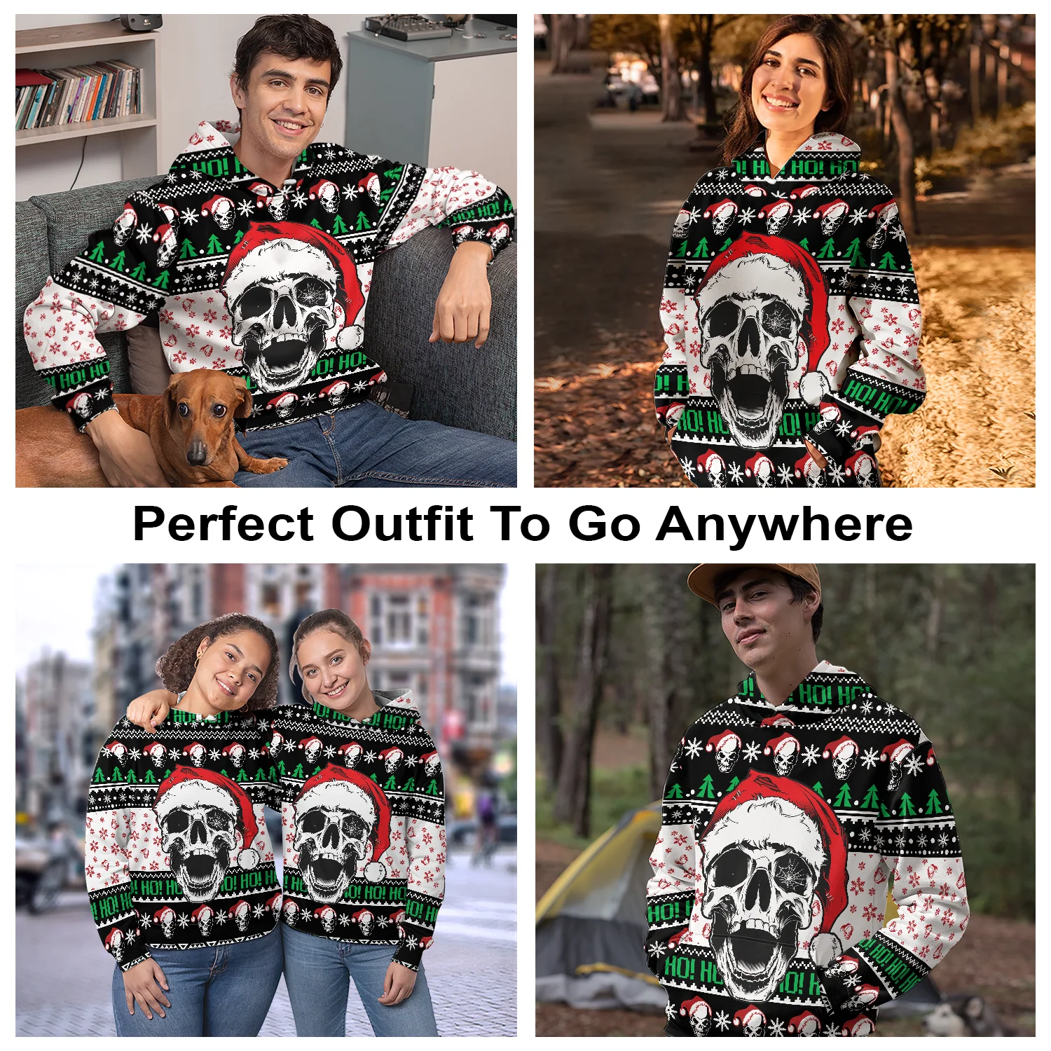 Skull Xmas Pullover Premium Hoodie HOHOHO, Perfect Outfit For Men And Women On Christmas New Year Autumn Winter - Image 3
