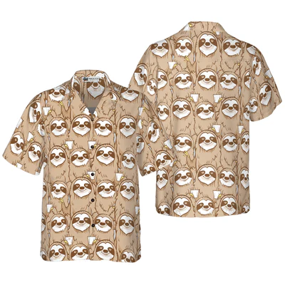 Sloth Hawaiian Shirt, Cute Sloth Seamless Pattern Aloha Shirt For Men - Perfect Gift For Husband, Boyfriend, Friend, Family