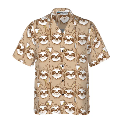 Sloth Hawaiian Shirt, Cute Sloth Seamless Pattern Aloha Shirt For Men - Perfect Gift For Husband, Boyfriend, Friend, Family - Image 2