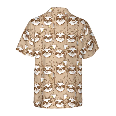 Sloth Hawaiian Shirt, Cute Sloth Seamless Pattern Aloha Shirt For Men - Perfect Gift For Husband, Boyfriend, Friend, Family - Image 3