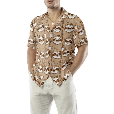 Sloth Hawaiian Shirt, Cute Sloth Seamless Pattern Aloha Shirt For Men - Perfect Gift For Husband, Boyfriend, Friend, Family - Image 4
