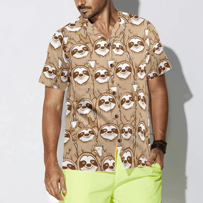 Sloth Hawaiian Shirt, Cute Sloth Seamless Pattern Aloha Shirt For Men - Perfect Gift For Husband, Boyfriend, Friend, Family - Image 5