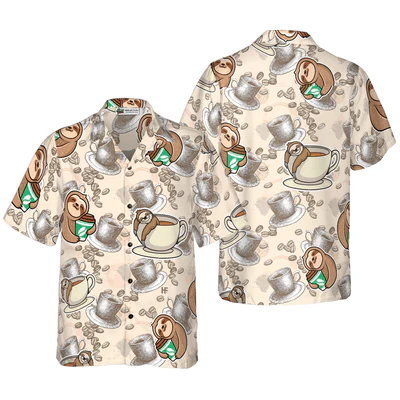 Sloth Hawaiian Shirt, Lazy Sloth, Coffee Aloha Shirt For Men - Perfect Gift For Husband, Boyfriend, Friend, Family