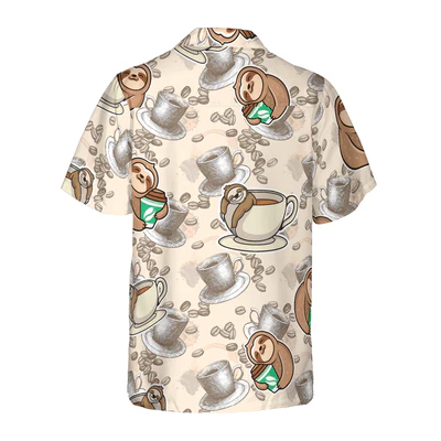 Sloth Hawaiian Shirt, Lazy Sloth, Coffee Aloha Shirt For Men - Perfect Gift For Husband, Boyfriend, Friend, Family - Image 3