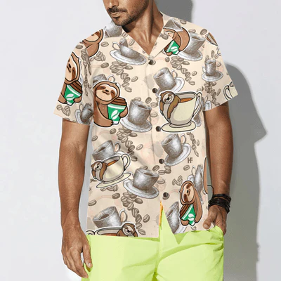Sloth Hawaiian Shirt, Lazy Sloth, Coffee Aloha Shirt For Men - Perfect Gift For Husband, Boyfriend, Friend, Family - Image 4