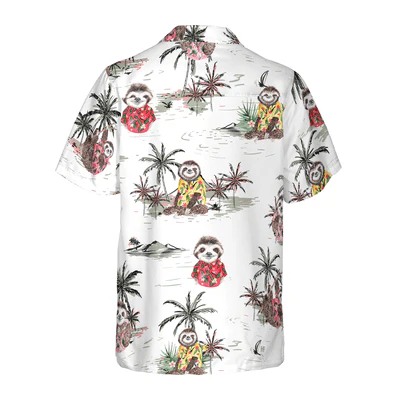 Sloth Hawaiian Shirt, Lazy Sloth, Tropical Palm Tree Aloha Shirt For Men - Perfect Gift For Husband, Boyfriend, Friend, Family - Image 3