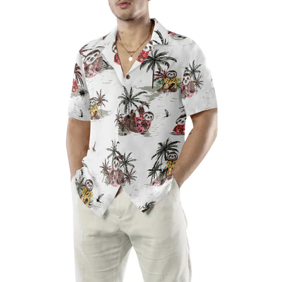 Sloth Hawaiian Shirt, Lazy Sloth, Tropical Palm Tree Aloha Shirt For Men - Perfect Gift For Husband, Boyfriend, Friend, Family - Image 4