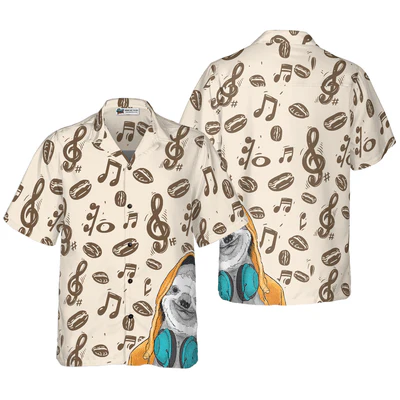Sloth Hawaiian Shirt, Music Note And Sloth Aloha Shirt For Men - Perfect Gift For Husband, Boyfriend, Friend, Family