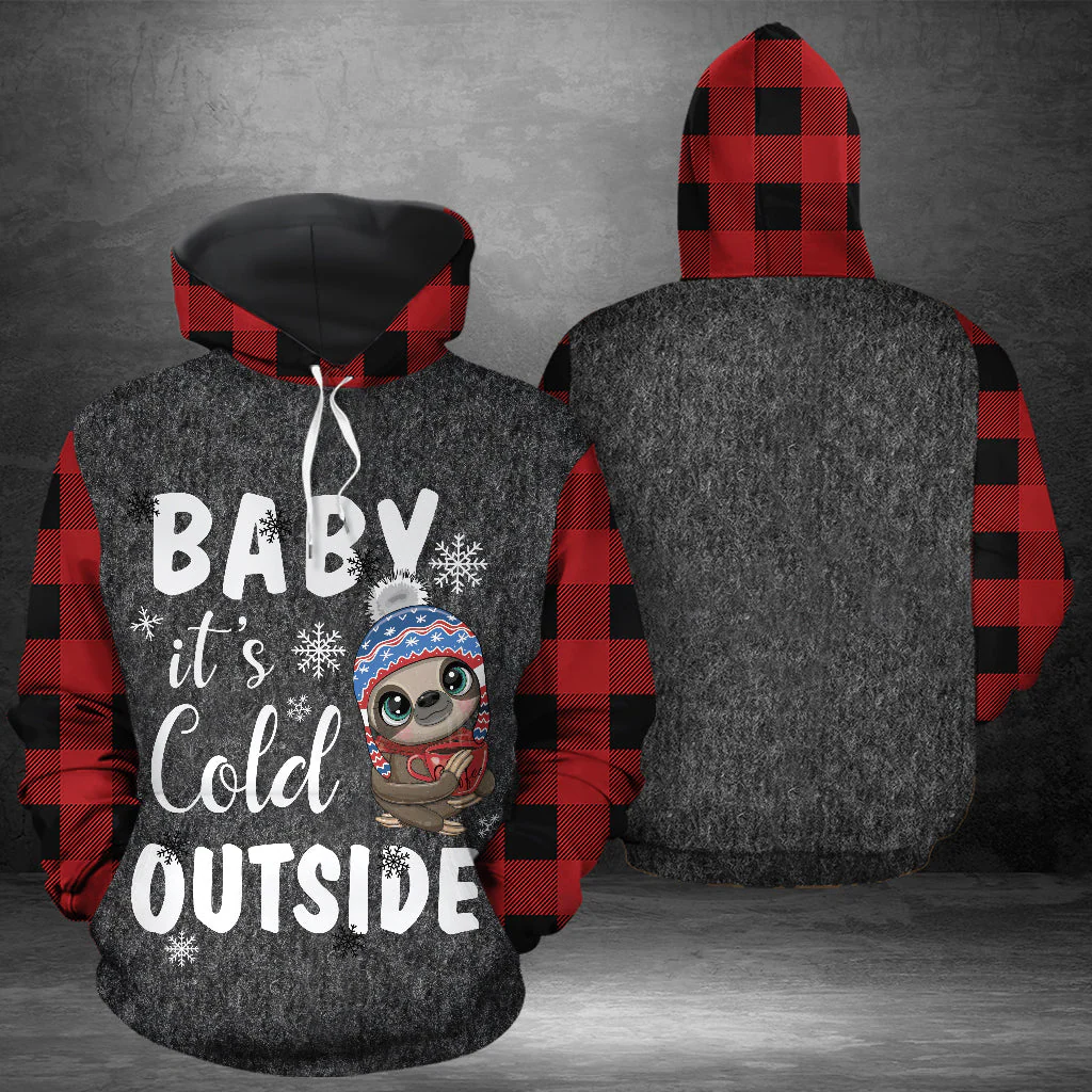 Sloth Pullover Premium Hoodie Baby It's Cold Outside, Perfect Outfit For Men And Women On Christmas New Year Autumn Winter - Image 3