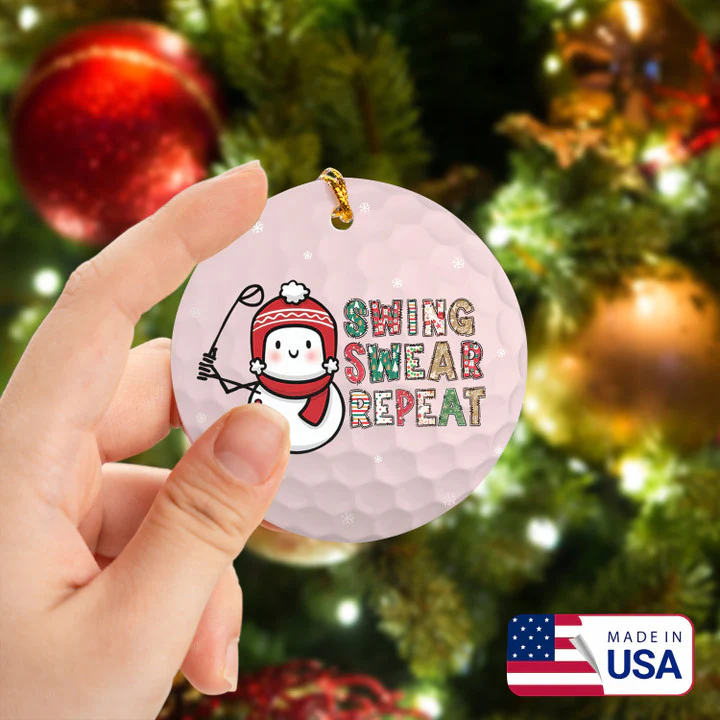 Snowman Swing Swear Repeat Golf Ceramic Ornament - Best Gift For Golf Lovers, New Year, Christmas - Image 2