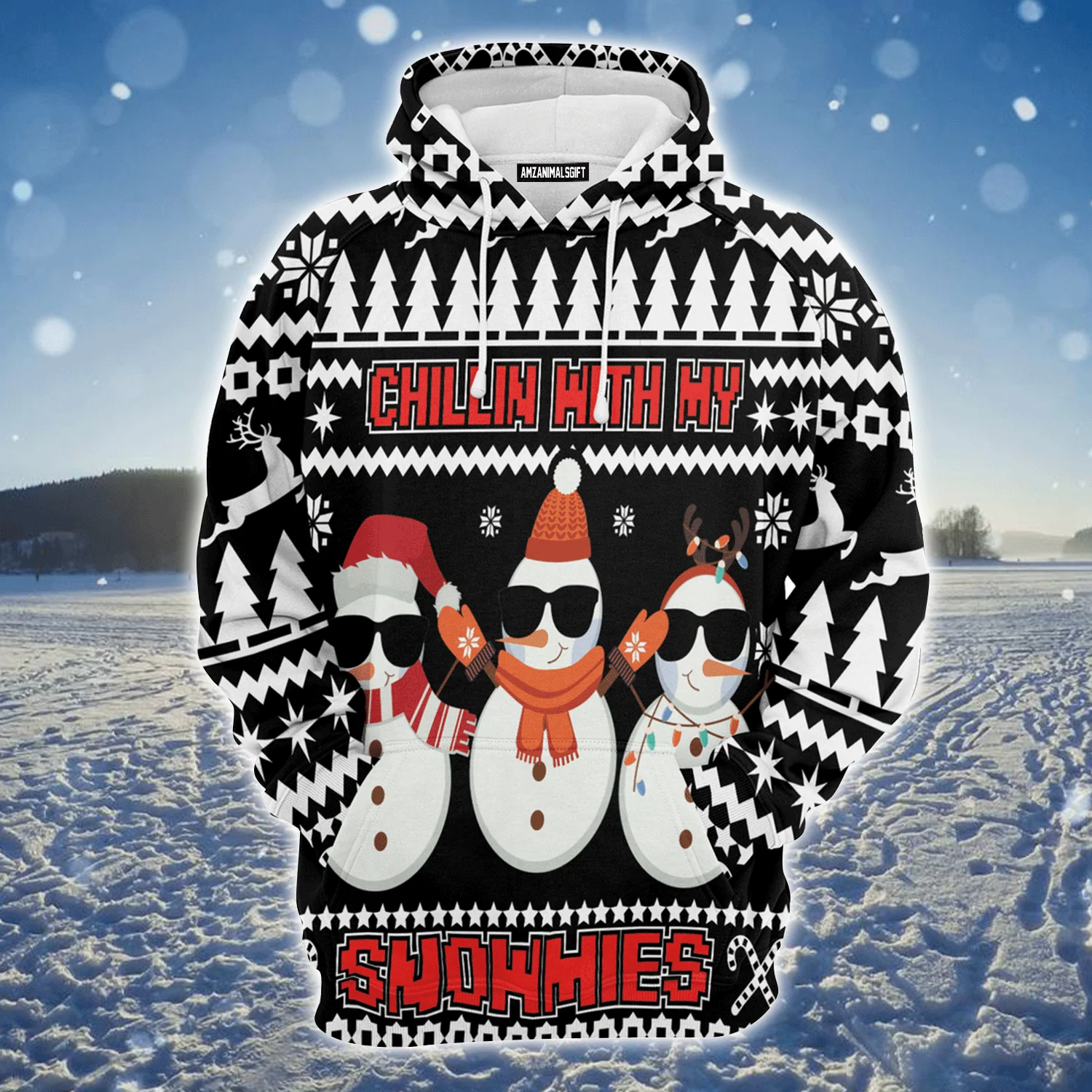 Snowmies Premium Christmas Hoodie, Chillin With My Snowmies Unisex Hoodie For Men & Women - Perfect Gift For Christmas, Snowman Lover - Image 2