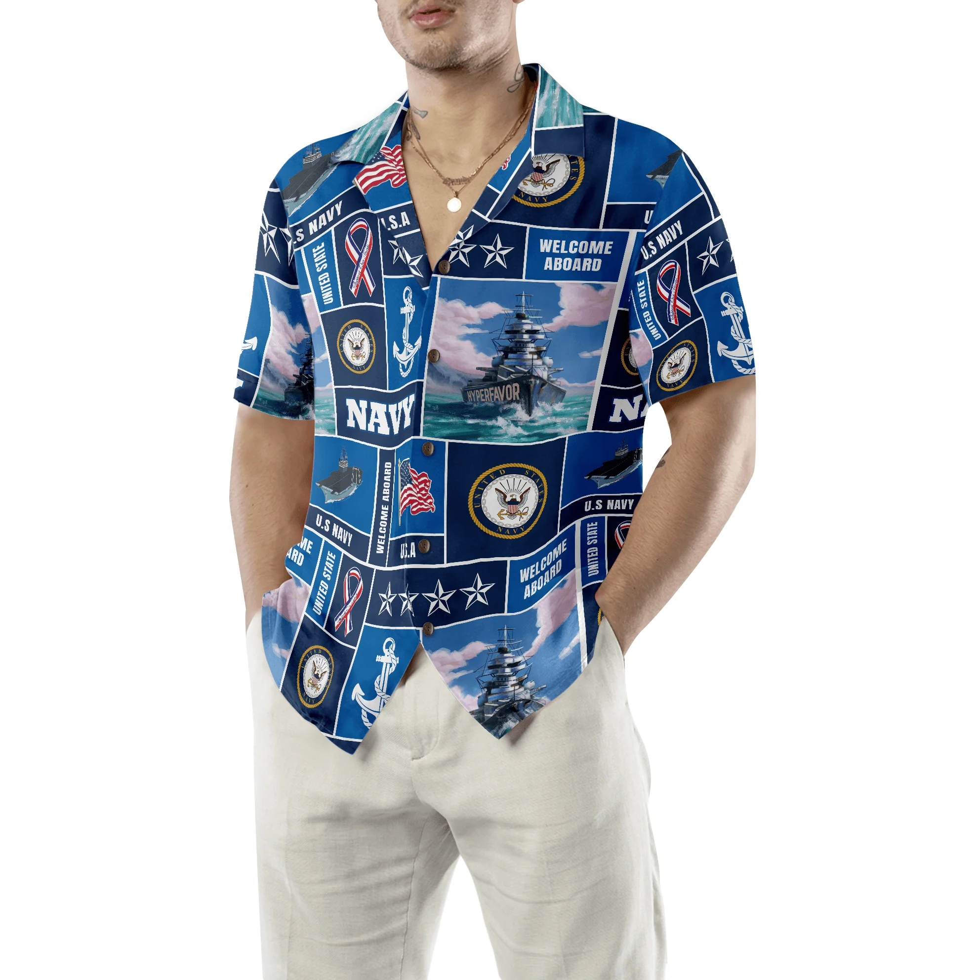 Soldier Hawaiian Shirt, Veteran Soldier US Navy Welcome To Aboard Aloha Shirt For Men - Perfect Gift For Soldier , Husband, Boyfriend, Friend, Family - Image 5