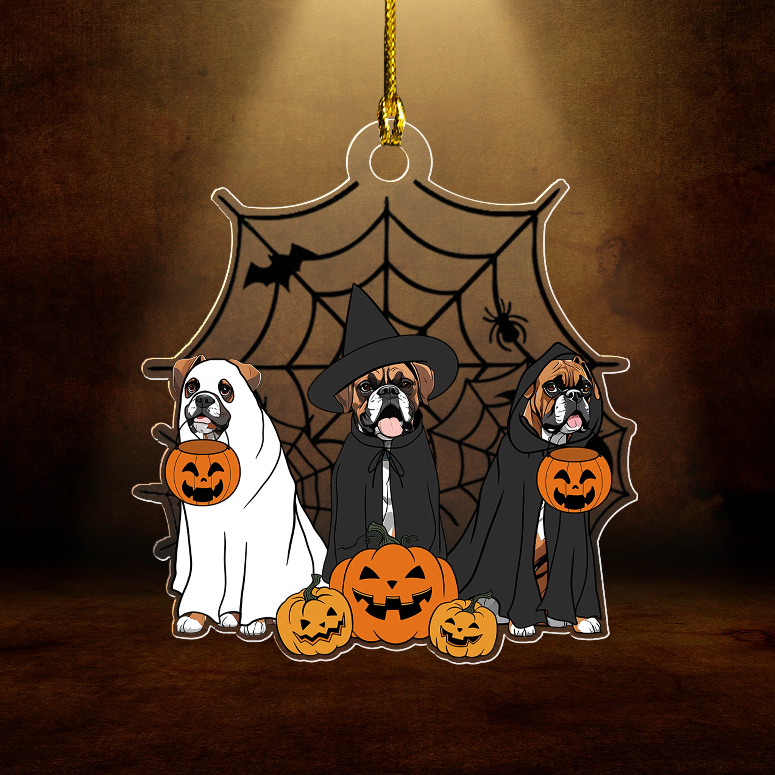 Spooky Ghost And Witch Boxer Dog Acrylic Halloween Keychain, Spooky Decoration For Boxer Mom, Dog Dad - Image 3