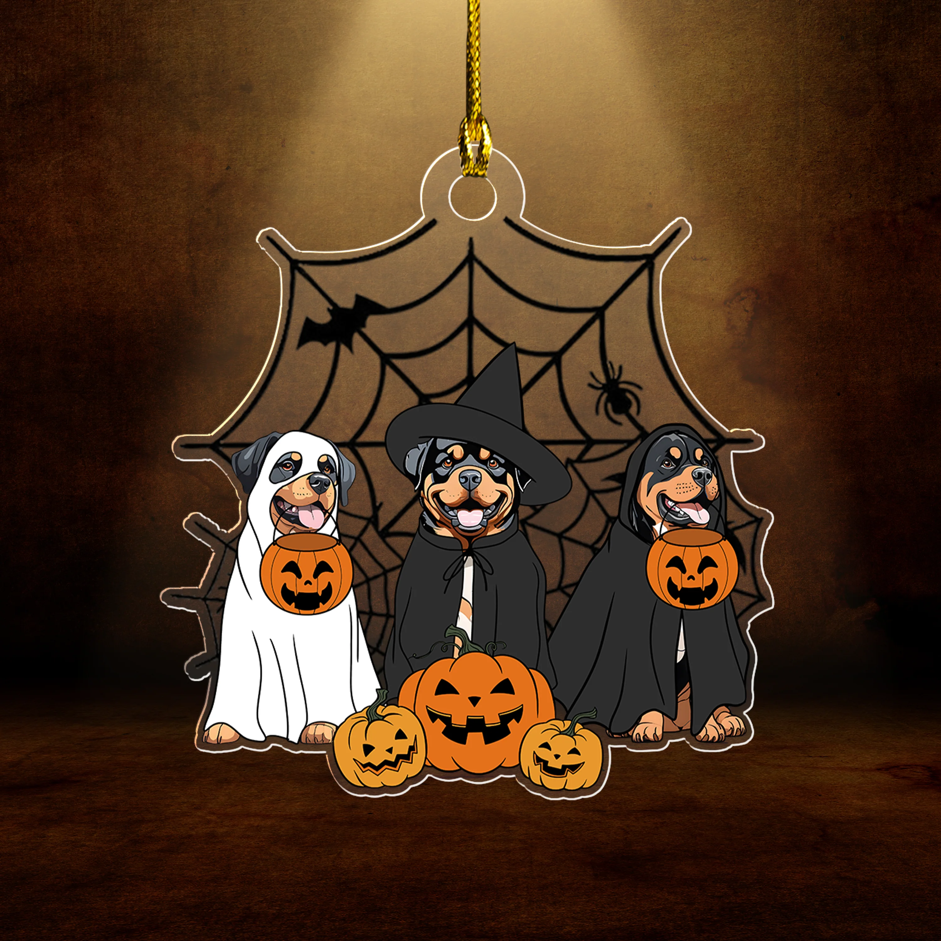 Spooky Ghost And Witch Rottweiler Dog Acrylic Halloween Keychain, Spooky Decoration For Dog Mom, Dog Dad - Image 4