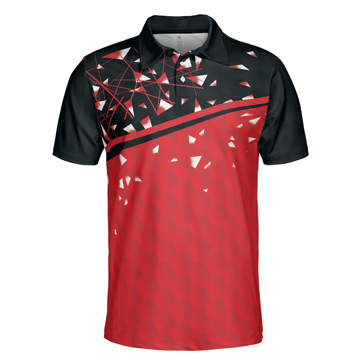 Sporty Golf Breaker Red And Black Golf Polo Shirt, Red And White Triangle Pattern Shirt Design, Best Golf Gift Idea - Image 3