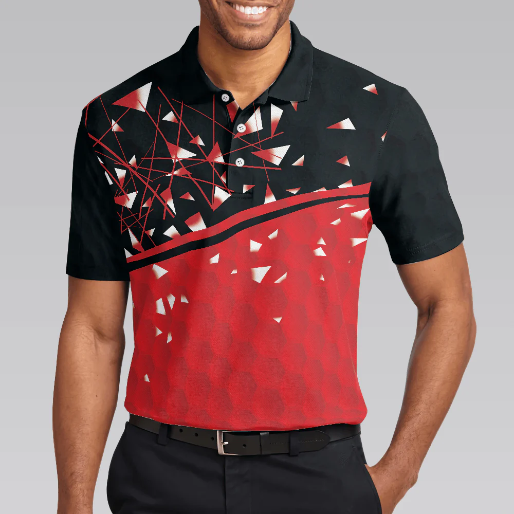Sporty Golf Breaker Red And Black Golf Polo Shirt, Red And White Triangle Pattern Shirt Design, Best Golf Gift Idea - Image 4