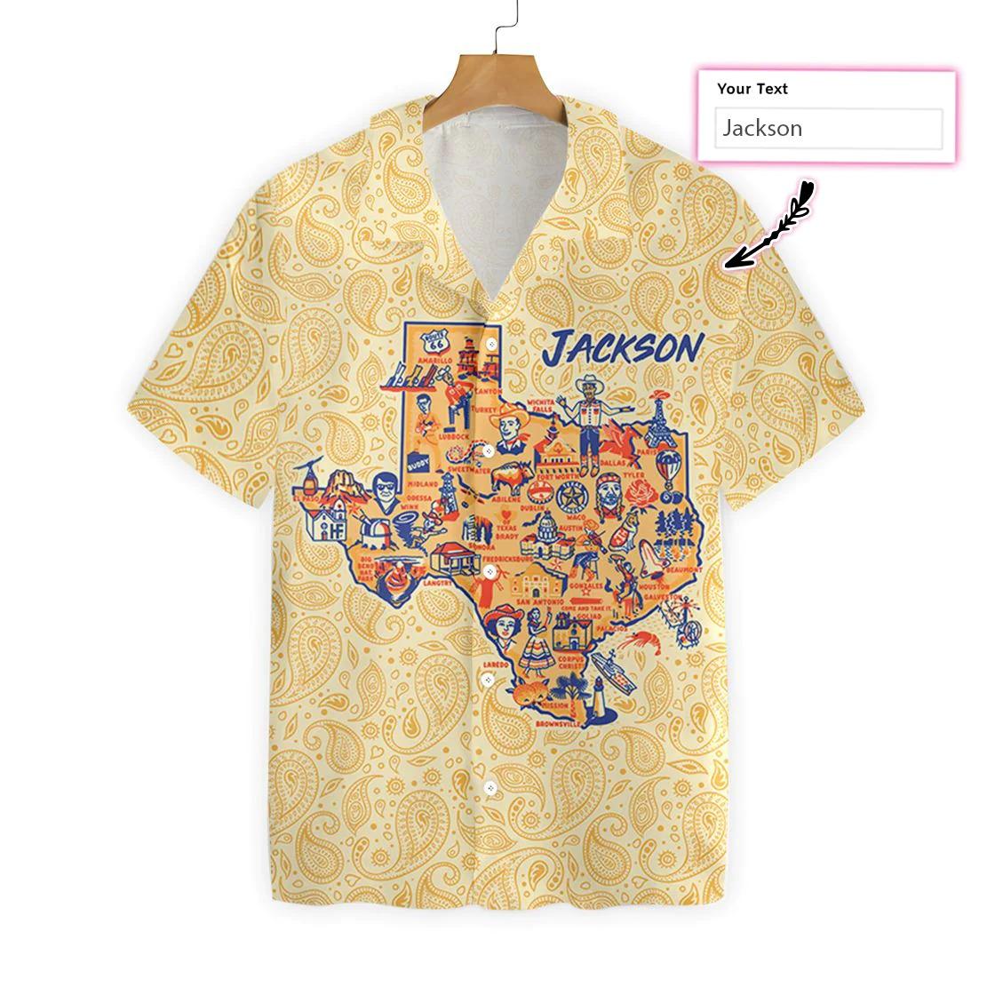 State Of Texas Famous Landmarks Map Hawaiian Shirt Custom, Cream Paisley Pattern Texas Hawaiian Shirt Perfect Gift For Husband, Wife, Friend, Family - Image 2