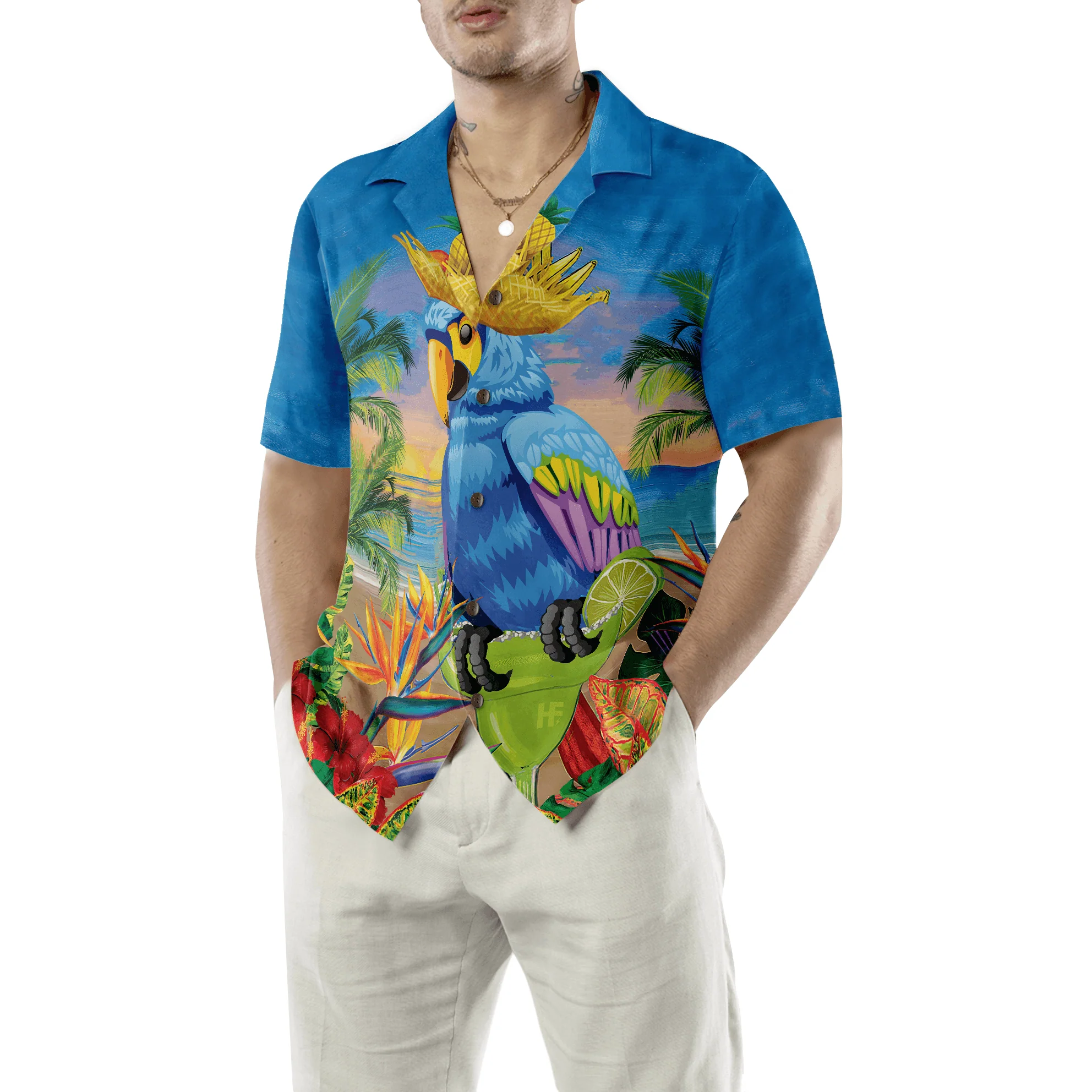 Summer Beach Parrot Hawaiian Shirt, Colorful Summer Aloha Shirts For Men Women, Perfect Gift For Husband, Wife, Boyfriend, Friend - Image 5