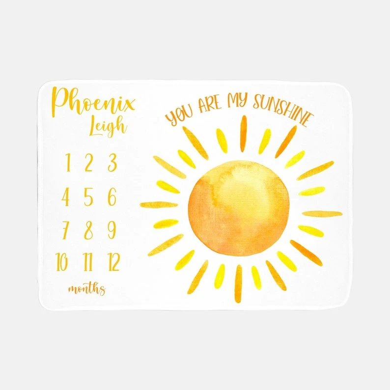 Sun Baby Milestone Blanket You Are My Sunshine With Customized Name For Baby Boy Girl Nursery, Son, Grandson, Daughter, Granddaughter