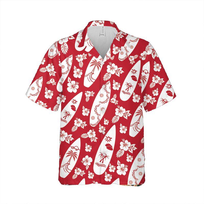 Surfing Hibiscus Flowers Aloha Hawaiian Shirts For Summer, Red Tropical Hawaiian Set Vacation Outfit For Men Women, Gift For Friend, Family - Image 5
