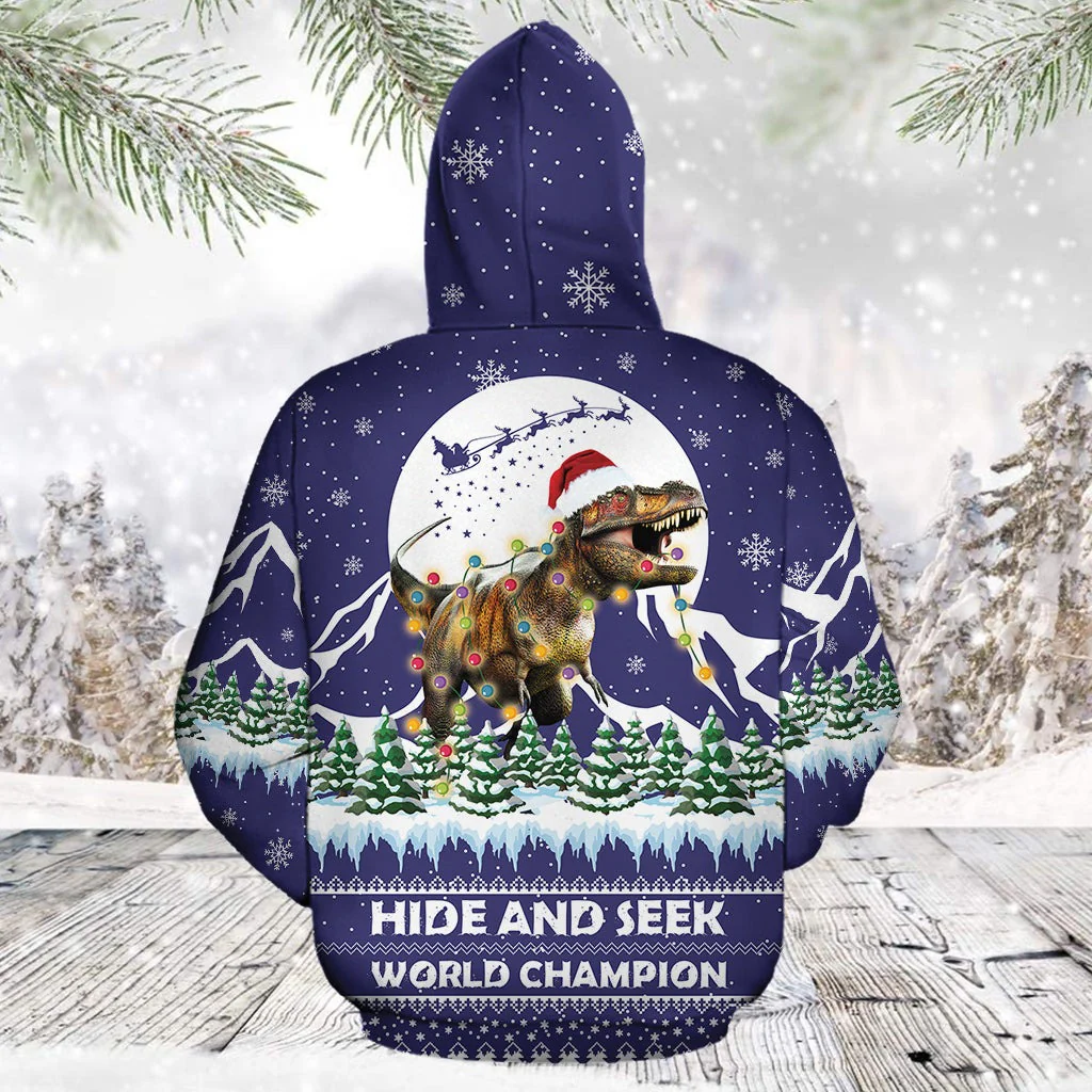 T-rex Hide And Seek Christmas Pullover Premium Hoodie, Perfect Outfit For Men And Women On Christmas New Year Autumn Winter - Image 2