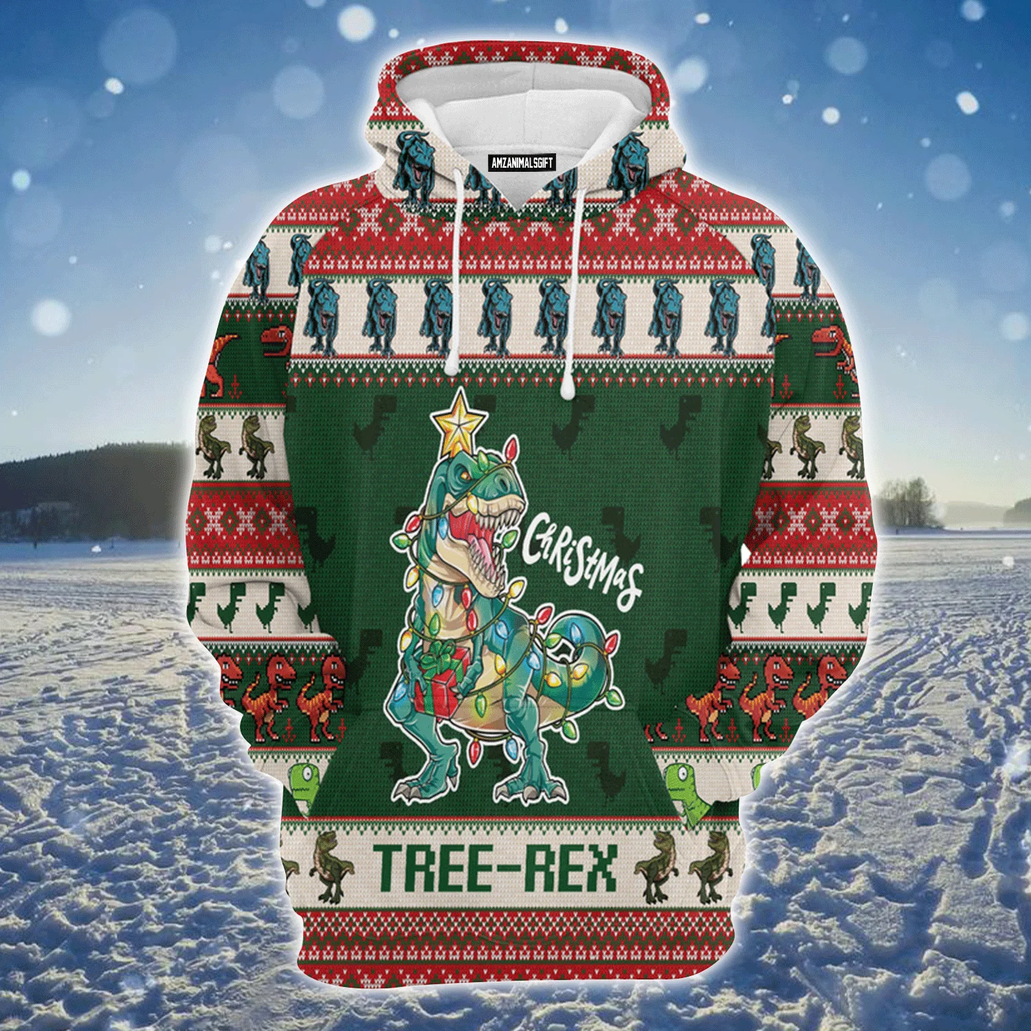 T-Rex Xmas Premium Christmas Hoodie, Christmas Tree Rex Unisex Hoodie For Men & Women - Perfect Gift For Christmas, T-Rex Lovers