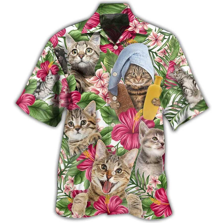 Tabby Cat Hawaiian Shirt For Summer, Cat Tropical Floral Aloha Shirts, Best Colorful Cool Cat Hawaiian Shirts For Men Women, Friend, Team, Cat Lovers