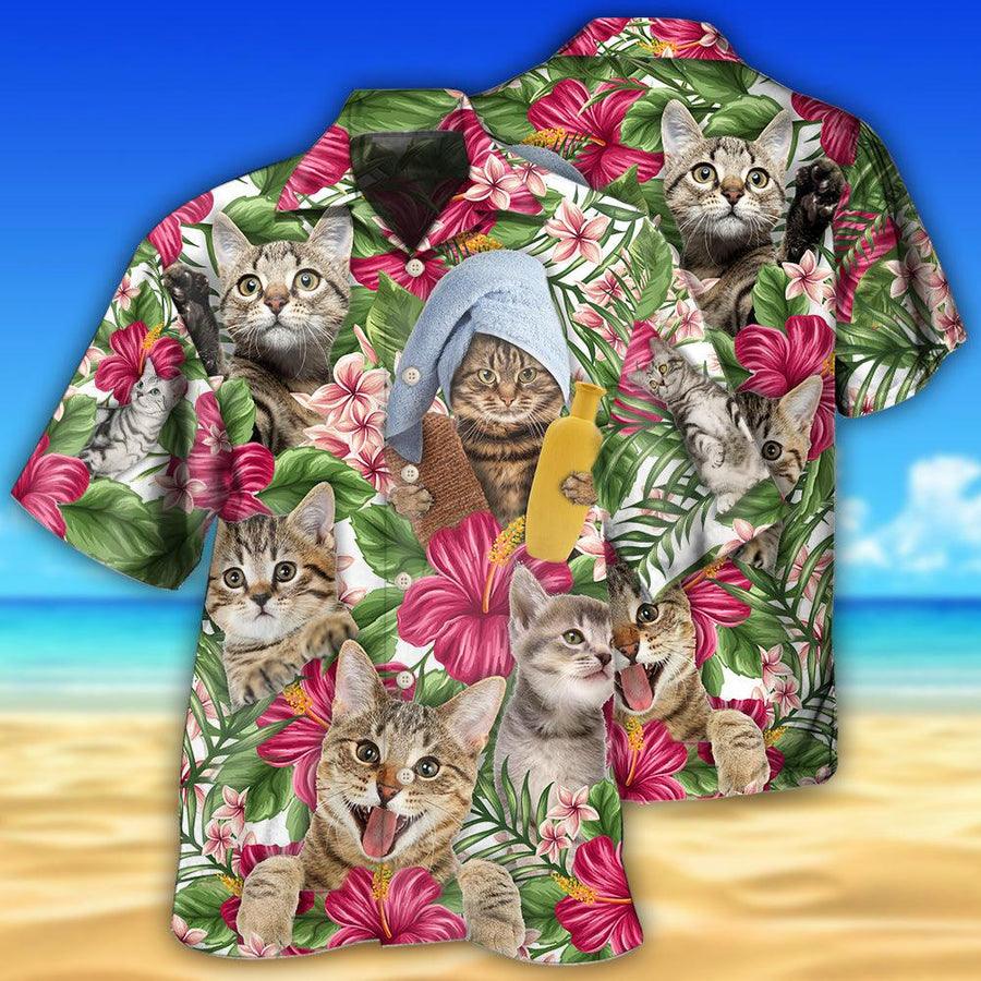 Tabby Cat Hawaiian Shirt For Summer, Cat Tropical Floral Aloha Shirts, Best Colorful Cool Cat Hawaiian Shirts For Men Women, Friend, Team, Cat Lovers - Image 2