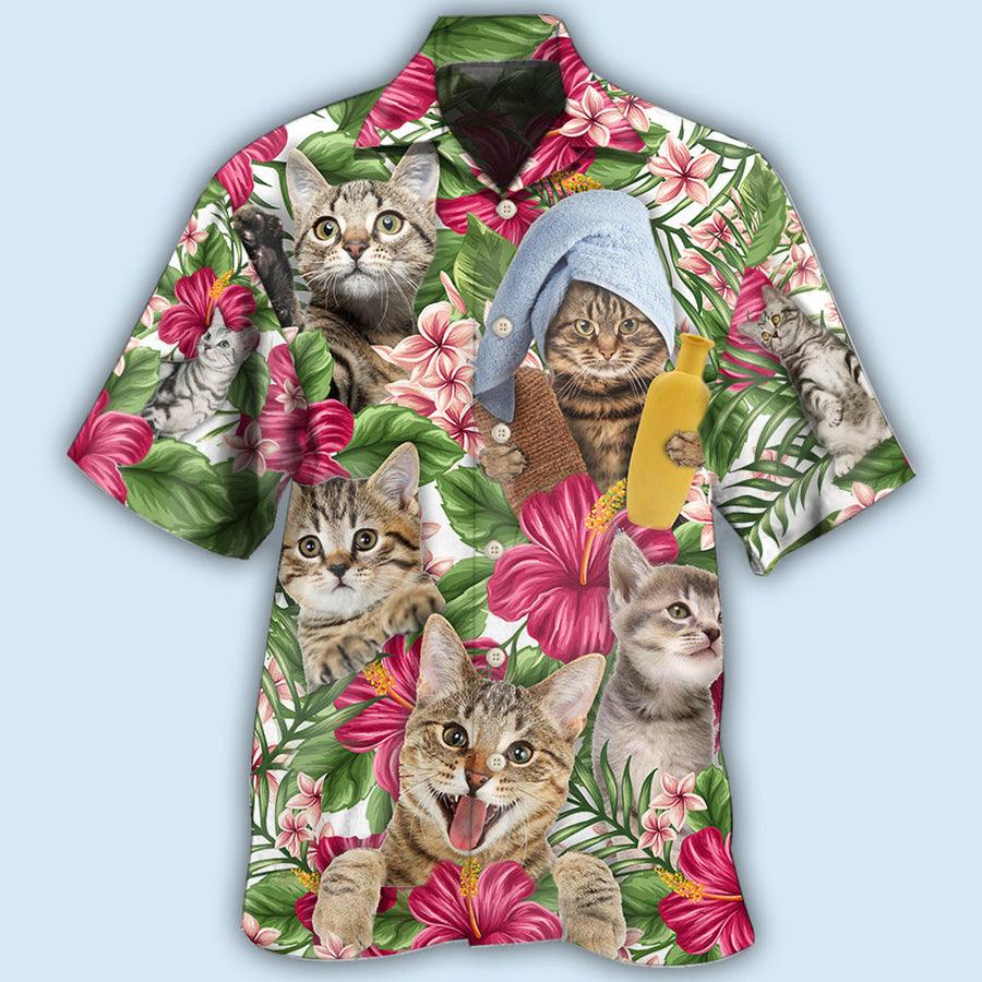 Tabby Cat Hawaiian Shirt For Summer, Cat Tropical Floral Aloha Shirts, Best Colorful Cool Cat Hawaiian Shirts For Men Women, Friend, Team, Cat Lovers - Image 3