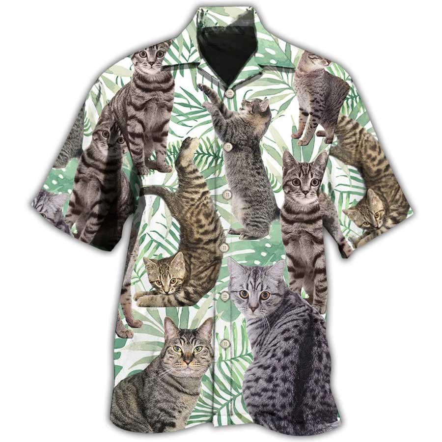 Tabby Cat Hawaiian Shirt For Summer, Cat Tropical Leaf Aloha Shirts, Best Colorful Cool Cat Hawaiian Shirts For Men Women, Friend, Team, Cat Lover