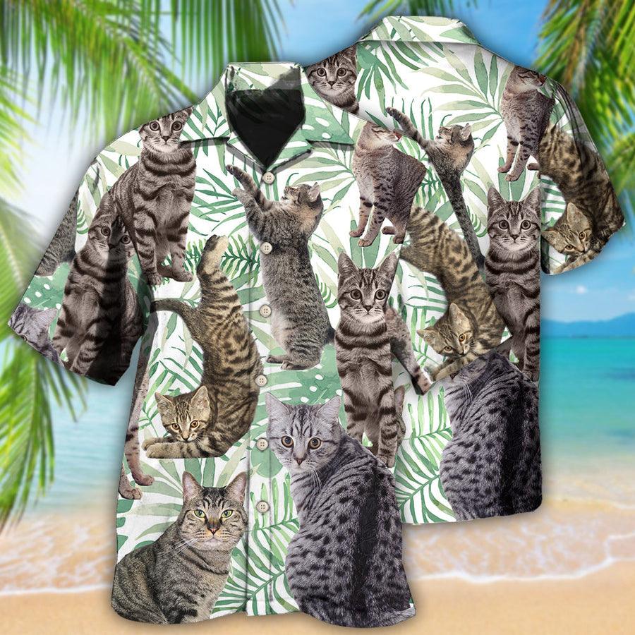 Tabby Cat Hawaiian Shirt For Summer, Cat Tropical Leaf Aloha Shirts, Best Colorful Cool Cat Hawaiian Shirts For Men Women, Friend, Team, Cat Lover - Image 3