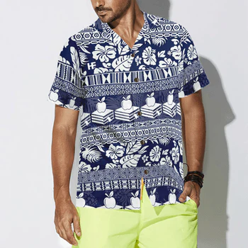 Teacher Hawaiian Shirt, Teacher Hibiscus Leaves Pattern Aloha Shirt For Men - Perfect Gift For Teacher, Husband, Boyfriend, Friend, Family - Image 2