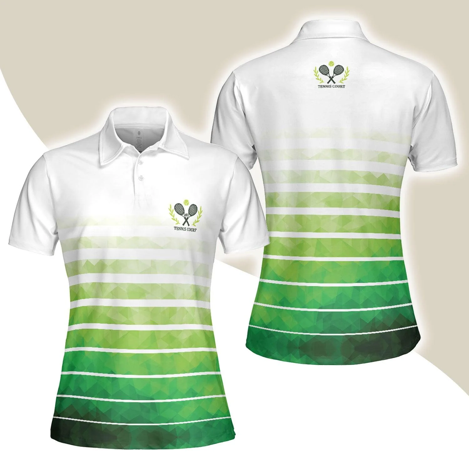 Tennis Women Polo Shirt, Abstract Green Geometric Tennis Women Polo Shirts, Best Gift For The Tennis Players And Tennis Lovers
