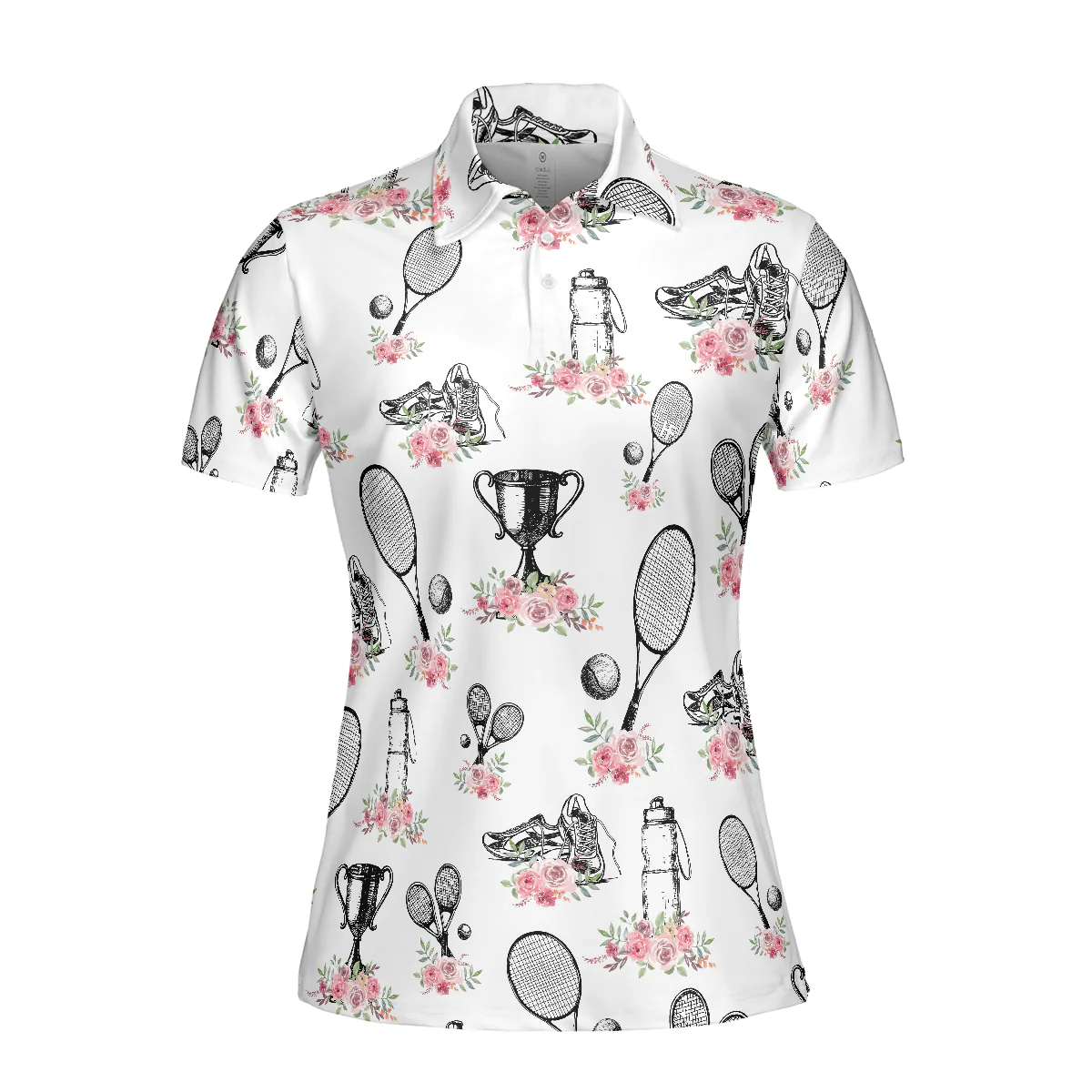 Tennis Women Polo Shirt, Floral Symbol Tennis Player Women Polo Shirts, Best Gift For Ladies, Girls, Tennis Players, Tennis Lovers - Image 4