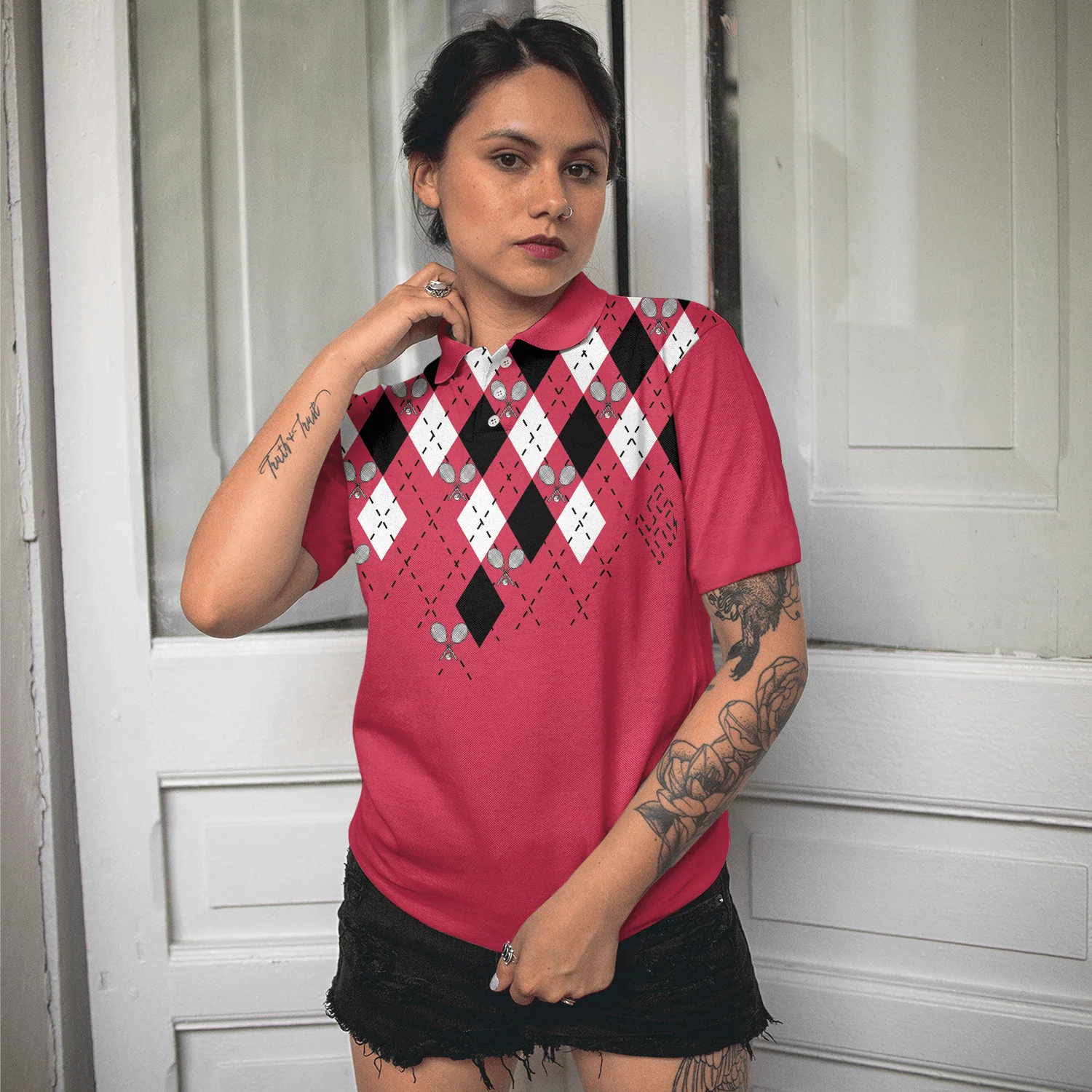 Tennis Women Polo Shirt, Tennis Shirt With Argyle Pattern Women Polo Shirt - Perfect Gift For Women, Ladies, Tennis Lovers - Image 5