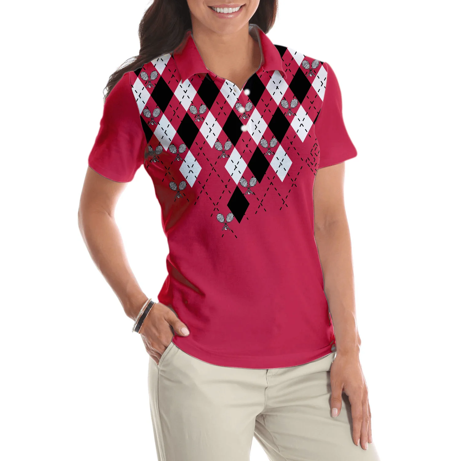 Tennis Women Polo Shirt, Tennis Shirt With Argyle Pattern Women Polo Shirt - Perfect Gift For Women, Ladies, Tennis Lovers - Image 6