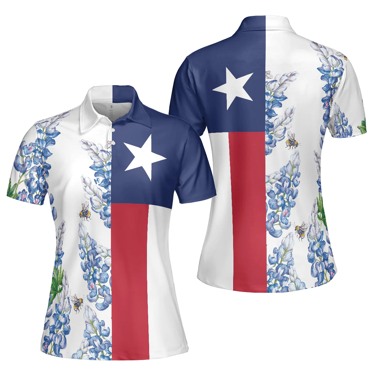 Texas Flag Women Polo Shirt, Texas Proud Bee Bluebonnet Women Polo Shirts, Perfect Gift For Female, Ladies, Girls - Image 2