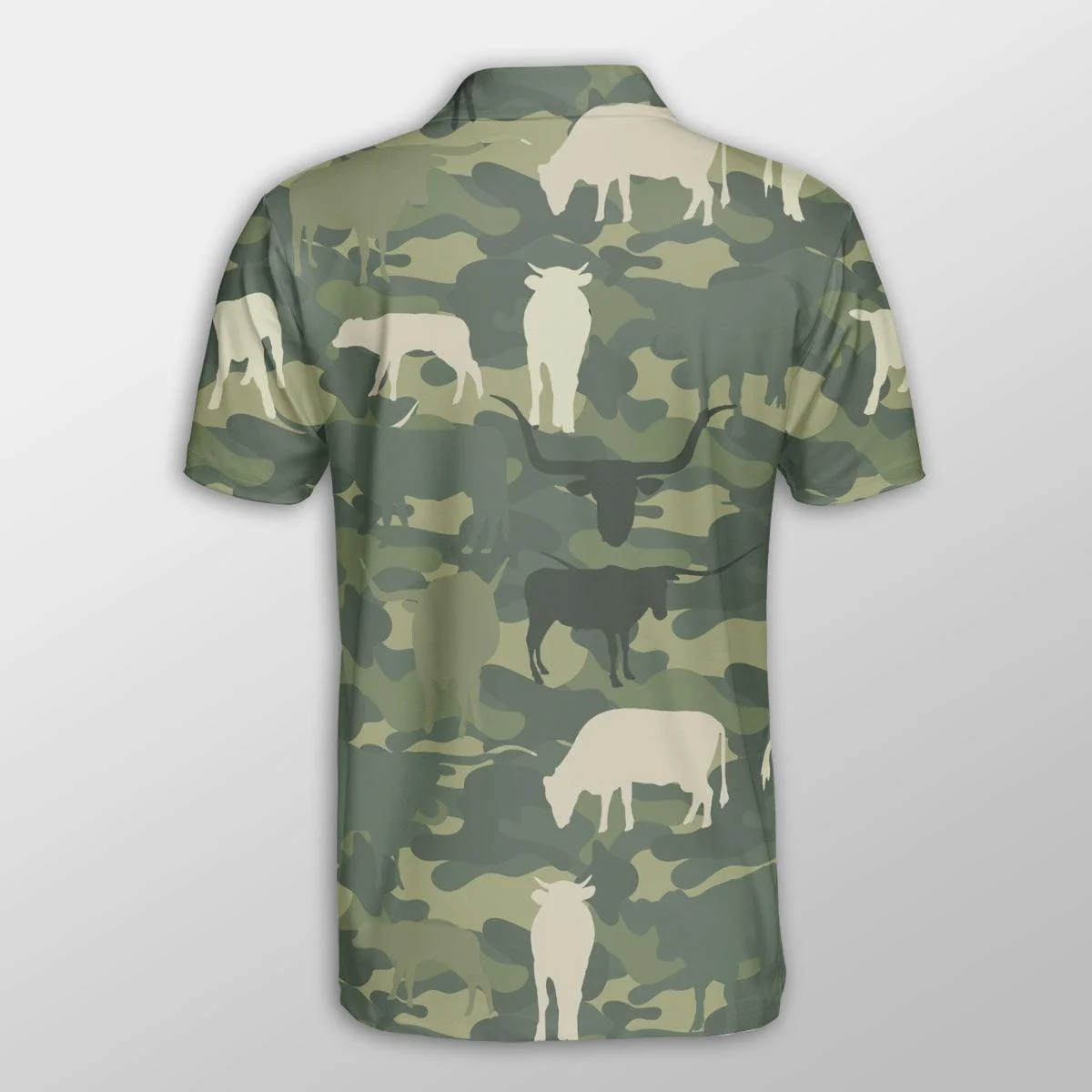 Texas Longhorn Men Polo Shirts - Texas Longhorn Camo Pattern Button Shirts For Men - Perfect Gift For Texas Longhorn Lovers, Cattle Lovers - Image 3