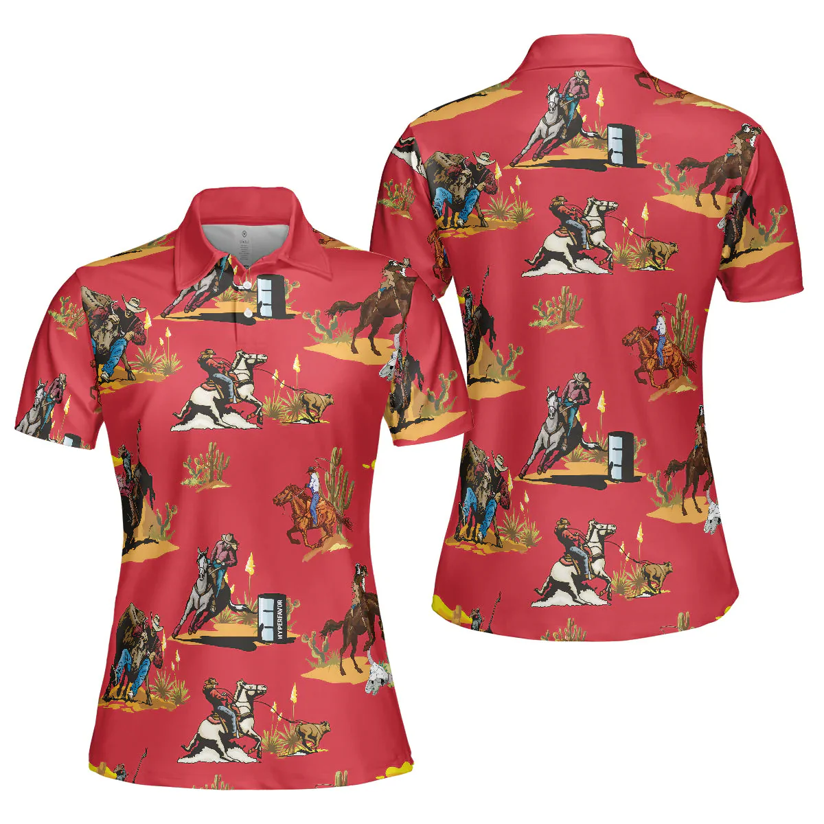 Texas Women Polo Shirt, Rodeo Seamless Pattern, Red Texas Cowboy Women Polo Shirts - Perfect Gift For Ladies, Female, Texas Proud - Image 2