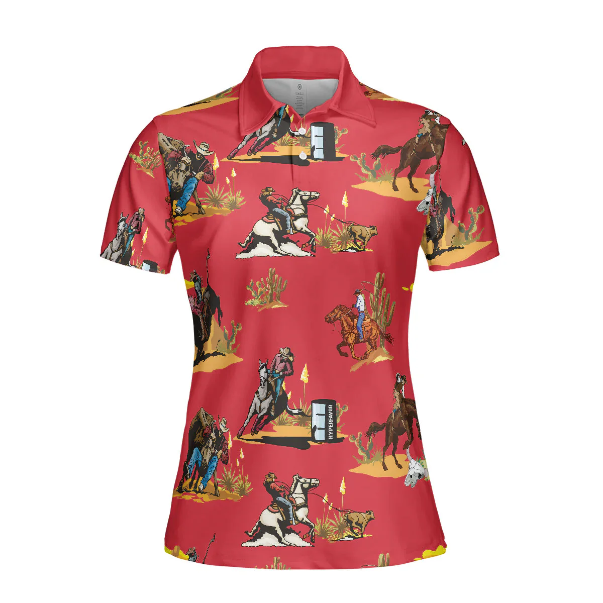 Texas Women Polo Shirt, Rodeo Seamless Pattern, Red Texas Cowboy Women Polo Shirts - Perfect Gift For Ladies, Female, Texas Proud - Image 3
