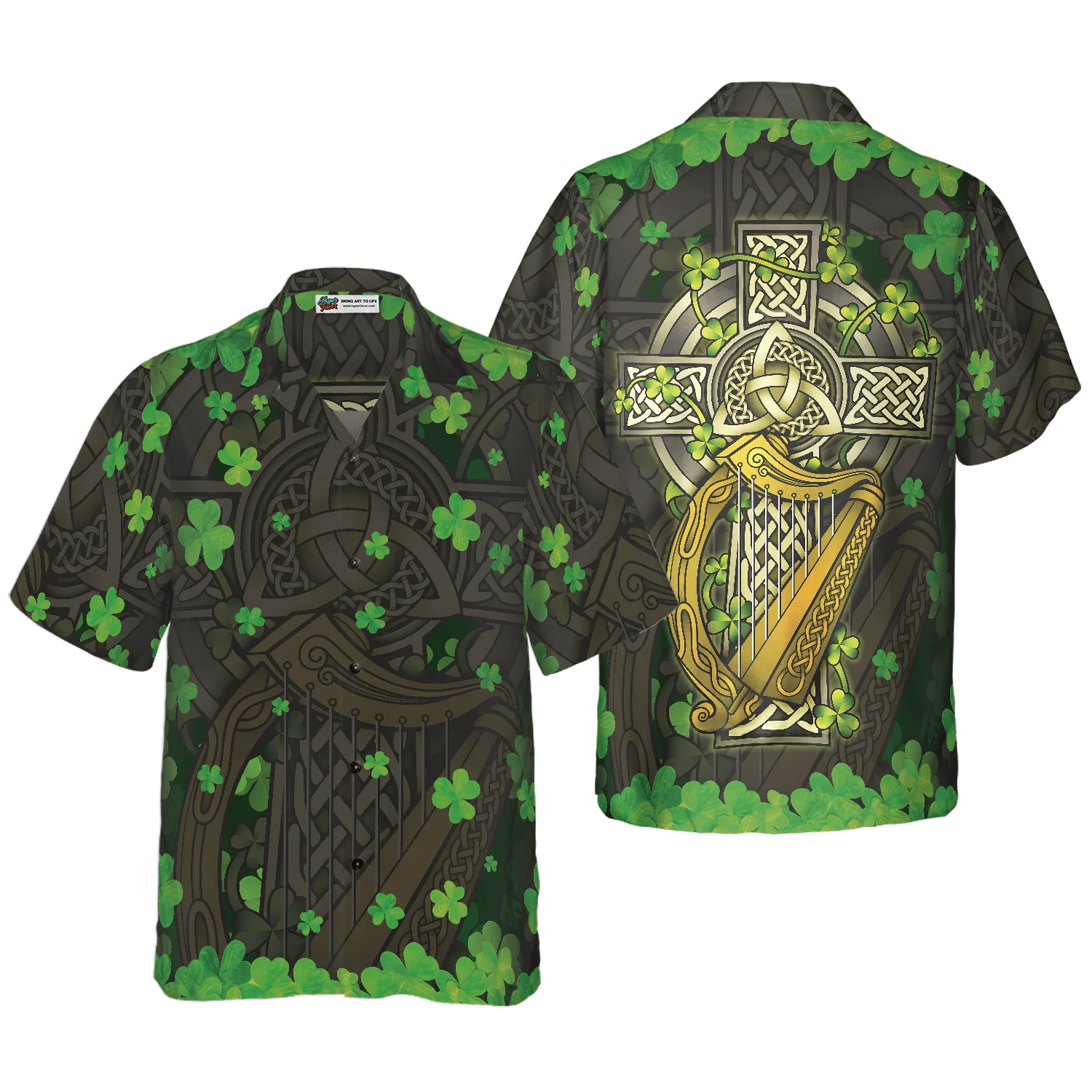 The Celtic Cross Harp Irish Proud Hawaiian Shirt, Colorful Summer Aloha Shirts For Men Women, Gift For Husband, Wife, Boyfriend, Girlfriend - Image 2