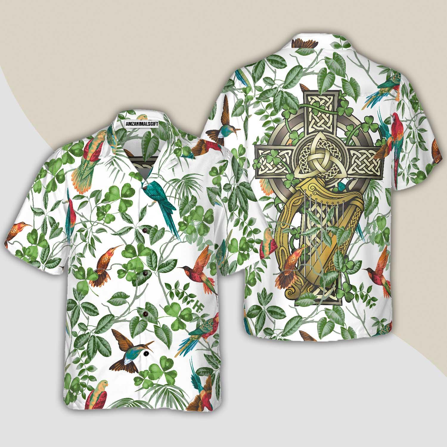 The Celtic Cross Harp Irish Shamrock Hawaiian Shirt, Colorful Summer Aloha Shirts For Men Women, Gift For Husband, Wife, Boyfriend, Girlfriend