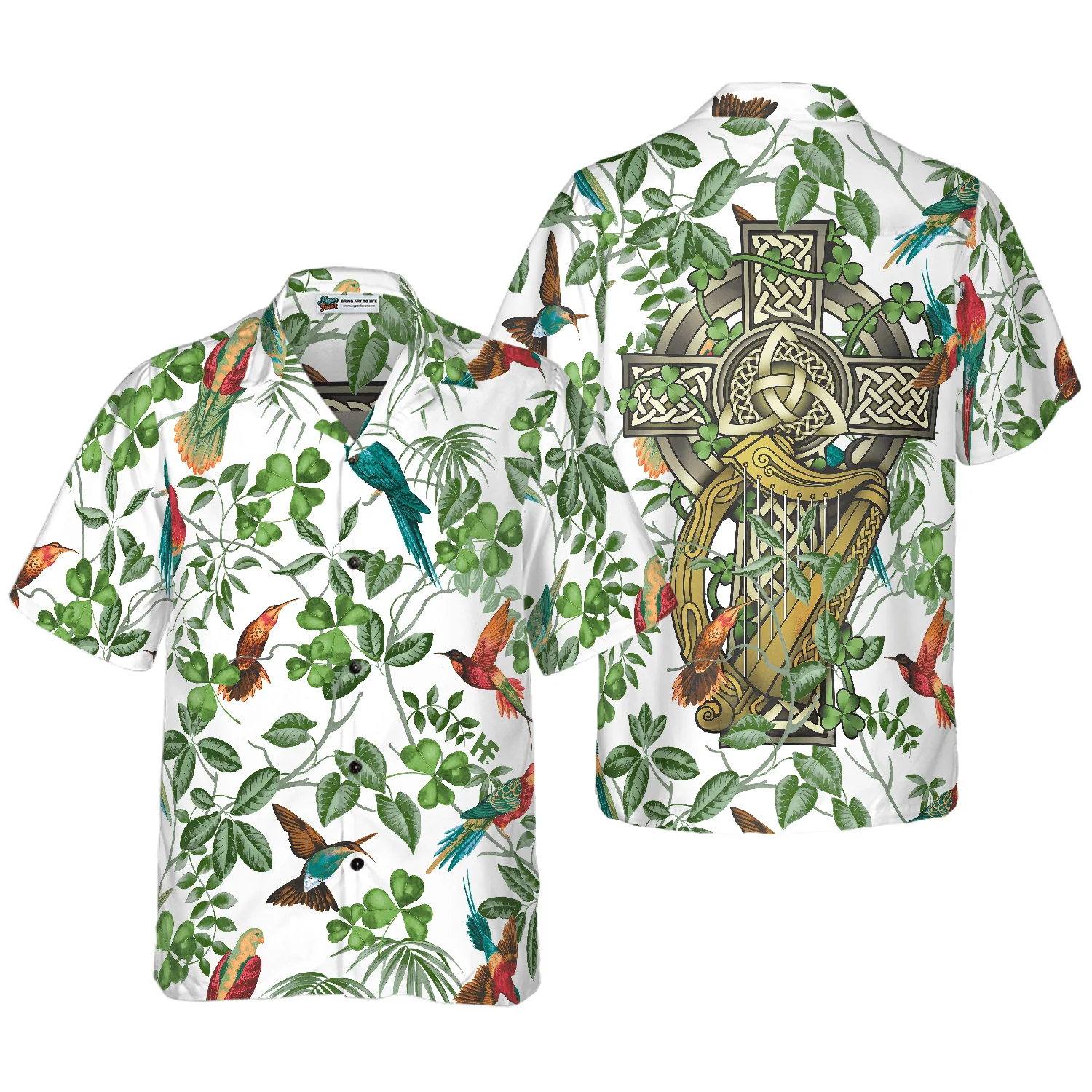 The Celtic Cross Harp Irish Shamrock Hawaiian Shirt, Colorful Summer Aloha Shirts For Men Women, Gift For Husband, Wife, Boyfriend, Girlfriend - Image 2